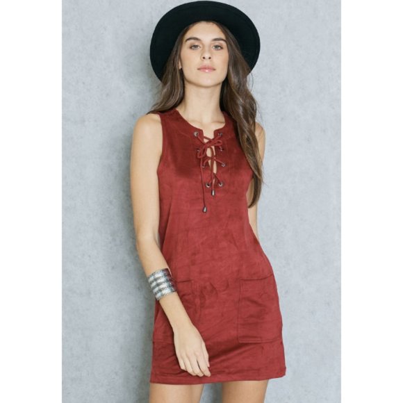 Forever 21 Faux Suede Lace Up Dress - Picture 2 of 10